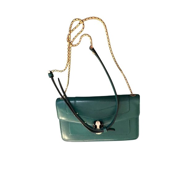 Bvlgari Serpenti Forever Emerald Green Leather Crossbody Bag With Gold Chain Str - Picture 4 of 16